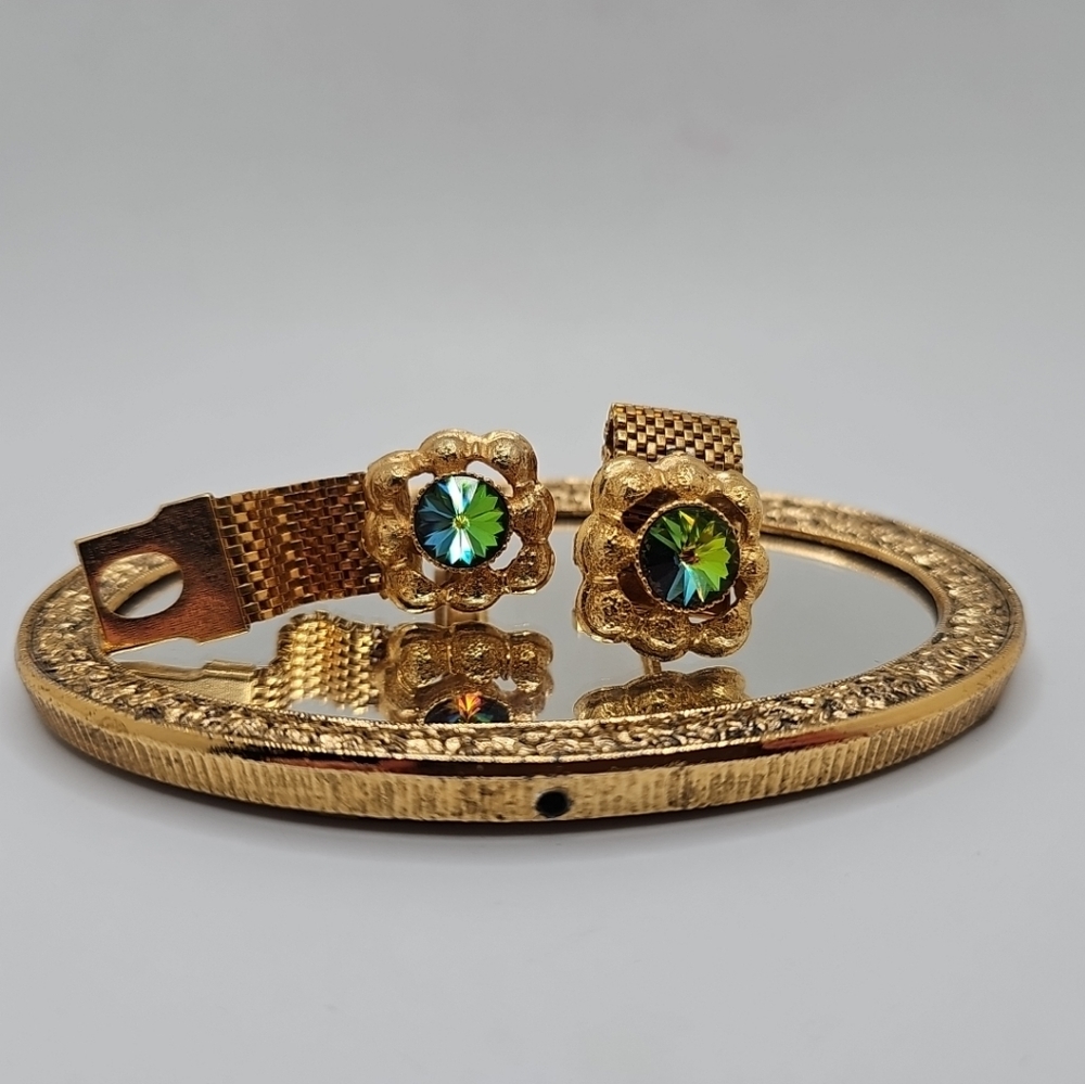 Vintage Watermelon Prism Ornate Goldtone Mesh Cufflinks